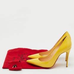 Pre Owned Christian Louboutin Yellow Patent Leather So Kate Pointed Toe Pumps Size 37