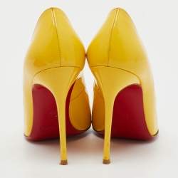 Pre Owned Christian Louboutin Yellow Patent Leather So Kate Pointed Toe Pumps Size 37