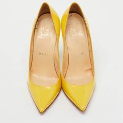 Pre Owned Christian Louboutin Yellow Patent Leather So Kate Pointed Toe Pumps Size 37