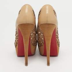 Pre Owned Christian Louboutin Beige Leather Cut Out Pampas Peep Toe Pumps Size 36