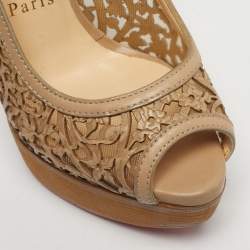 Pre Owned Christian Louboutin Beige Leather Cut Out Pampas Peep Toe Pumps Size 36