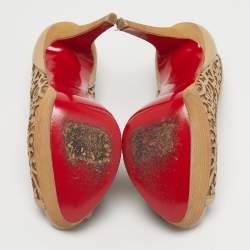 Pre Owned Christian Louboutin Beige Leather Cut Out Pampas Peep Toe Pumps Size 36