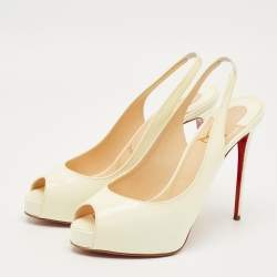 Pre Owned Christian Louboutin Cream Patent Leather Private Number Slingback Pumps Size 37.5
