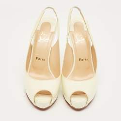 Pre Owned Christian Louboutin Cream Patent Leather Private Number Slingback Pumps Size 37.5