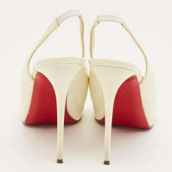 Pre Owned Christian Louboutin Cream Patent Leather Private Number Slingback Pumps Size 37.5
