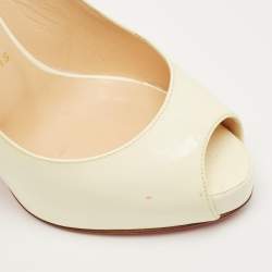 Pre Owned Christian Louboutin Cream Patent Leather Private Number Slingback Pumps Size 37.5