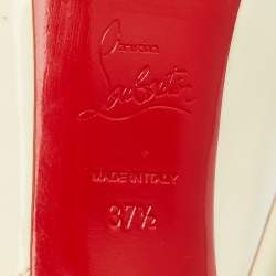 Pre Owned Christian Louboutin Cream Patent Leather Private Number Slingback Pumps Size 37.5