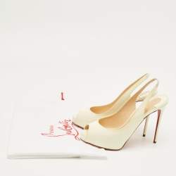 Pre Owned Christian Louboutin Cream Patent Leather Private Number Slingback Pumps Size 37.5