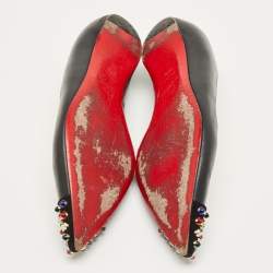 Pre Owned Christian Louboutin Black Leather and Suede Geo Ballet Flats Size 37.5