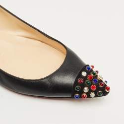 Pre Owned Christian Louboutin Black Leather and Suede Geo Ballet Flats Size 37.5
