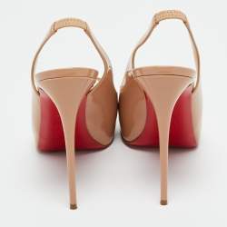 Pre Owned Christian Louboutin Beige Patent Leather Private Number Slingback Pumps Size 38