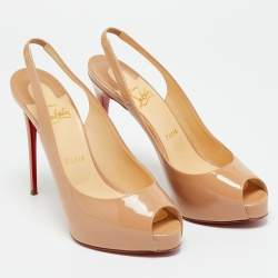 Pre Owned Christian Louboutin Beige Patent Leather Private Number Slingback Pumps Size 38