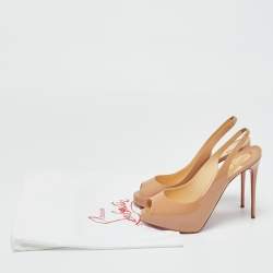 Pre Owned Christian Louboutin Beige Patent Leather Private Number Slingback Pumps Size 38