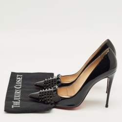 Pre Owned Christian Louboutin Black Patent Leather And Mesh Pyrami Pumps Size 41