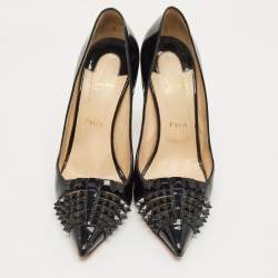 Pre Owned Christian Louboutin Black Patent Leather And Mesh Pyrami Pumps Size 41