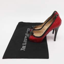 Pre Owned Christian Louboutin Red/Black Python Leather Bow Very Prive Peep-Toe Pumps Size 36.5