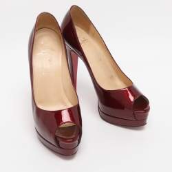 Pre Owned Christian Louboutin Burgundy Patent Leather Altadama Platform Peep Toe Pumps Size 36.5