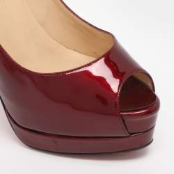 Pre Owned Christian Louboutin Burgundy Patent Leather Altadama Platform Peep Toe Pumps Size 36.5