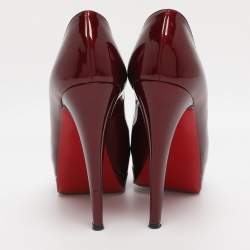 Pre Owned Christian Louboutin Burgundy Patent Leather Altadama Platform Peep Toe Pumps Size 36.5