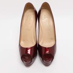 Pre Owned Christian Louboutin Burgundy Patent Leather Altadama Platform Peep Toe Pumps Size 36.5