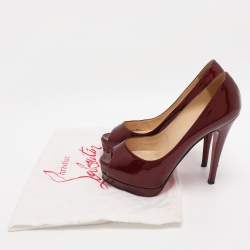 Pre Owned Christian Louboutin Burgundy Patent Leather Altadama Platform Peep Toe Pumps Size 36.5