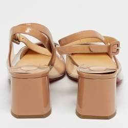 Pre Owned Christian Louboutin Beige Patent Leather and PVC Asticocotte Block Heel Pumps Size 40