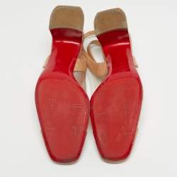 Pre Owned Christian Louboutin Beige Patent Leather and PVC Asticocotte Block Heel Pumps Size 40