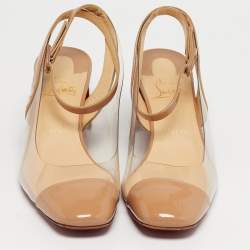 Pre Owned Christian Louboutin Beige Patent Leather and PVC Asticocotte Block Heel Pumps Size 40