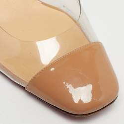 Pre Owned Christian Louboutin Beige Patent Leather and PVC Asticocotte Block Heel Pumps Size 40