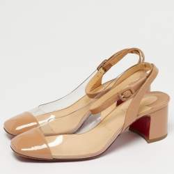 Pre Owned Christian Louboutin Beige Patent Leather and PVC Asticocotte Block Heel Pumps Size 40