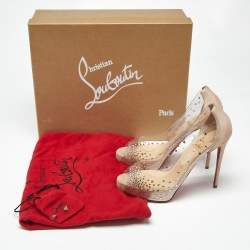 Pre Owned Christian Louboutin Metallic Beige Suede and PVC Very Strass Pumps Size 36