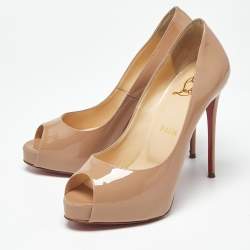 Pre Owned Christian Louboutin Beige Patent Leather New Very Prive Pumps Size 36