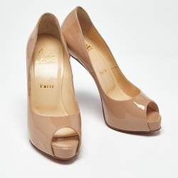 Pre Owned Christian Louboutin Beige Patent Leather New Very Prive Pumps Size 36