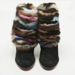 Pre Owned Christian Louboutin Black Mink Fur and Suede Alexandra 70 Mink Ankle Length Boots Size 41