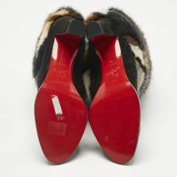 Pre Owned Christian Louboutin Black Mink Fur and Suede Alexandra 70 Mink Ankle Length Boots Size 41