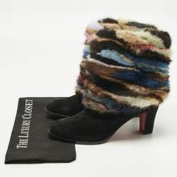 Pre Owned Christian Louboutin Black Mink Fur and Suede Alexandra 70 Mink Ankle Length Boots Size 41
