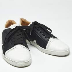 Pre Owned Christian Louboutin Black/White Leather Elastikid Donna Sneakers Size 38