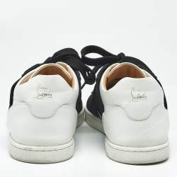 Pre Owned Christian Louboutin Black/White Leather Elastikid Donna Sneakers Size 38