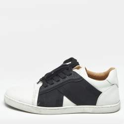 Pre Owned Christian Louboutin Black/White Leather Elastikid Donna Sneakers Size 38
