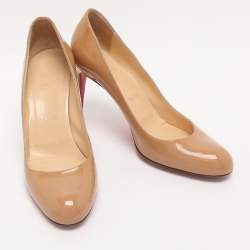 Pre Owned Christian Louboutin Beige Patent Leather Simple Pumps Size 39