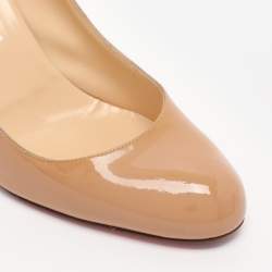 Pre Owned Christian Louboutin Beige Patent Leather Simple Pumps Size 39