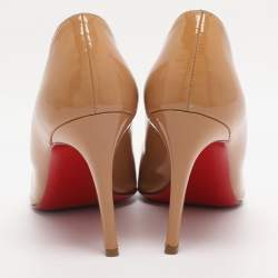 Pre Owned Christian Louboutin Beige Patent Leather Simple Pumps Size 39