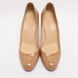 Pre Owned Christian Louboutin Beige Patent Leather Simple Pumps Size 39