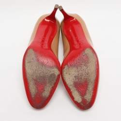Pre Owned Christian Louboutin Beige Patent Leather Simple Pumps Size 39