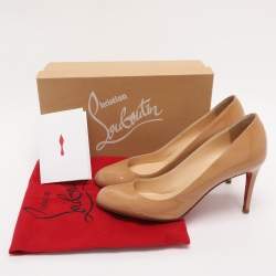 Pre Owned Christian Louboutin Beige Patent Leather Simple Pumps Size 39