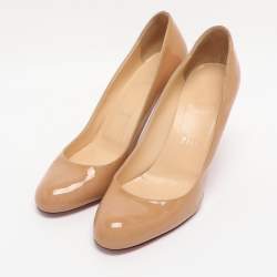 Pre Owned Christian Louboutin Beige Patent Leather Simple Pumps Size 39