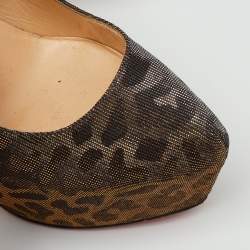 Pre Owned Christian Louboutin Metallic Lurex Fabric Leopard Print Daffodile Platform Pumps Size 38.5