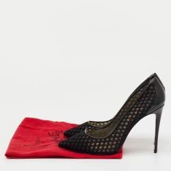 Pre Owned Christian Louboutin Black Fabric and Patent Leather Pointed Toe Pumps Size 39.5