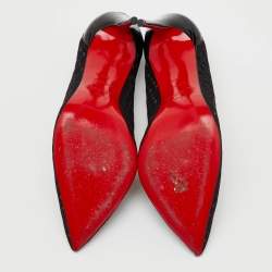 Pre Owned Christian Louboutin Black Fabric and Patent Leather Pointed Toe Pumps Size 39.5