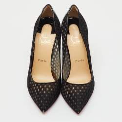 Pre Owned Christian Louboutin Black Fabric and Patent Leather Pointed Toe Pumps Size 39.5